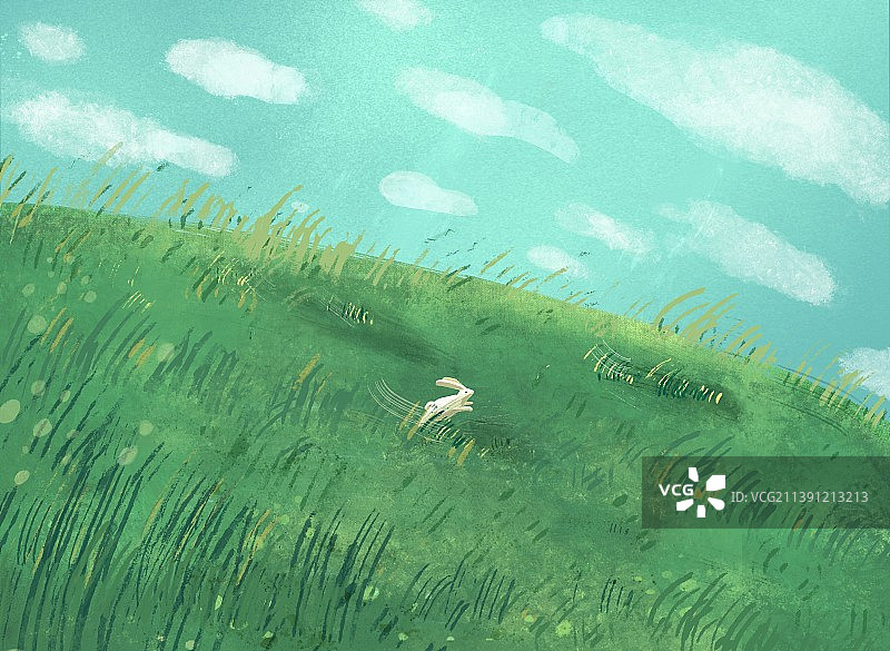 治愈系绿色风景插画图片素材