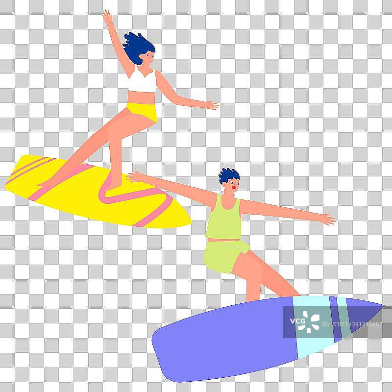 冲浪的男孩女孩矢量人物插画元素图片素材