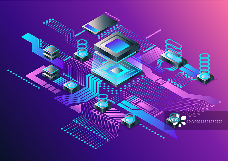 电子CPU数字芯片抽象计算机图片素材