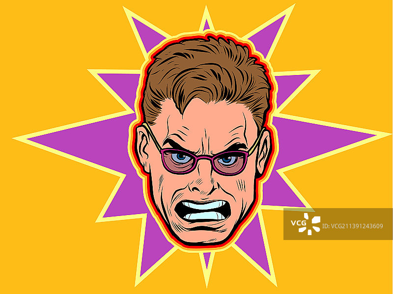 愤怒的男性面部表情漫画图片素材