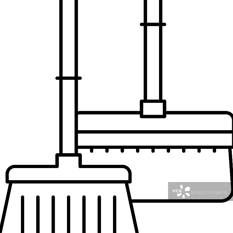 清洁除尘线图标：扫帚和刷子图片素材
