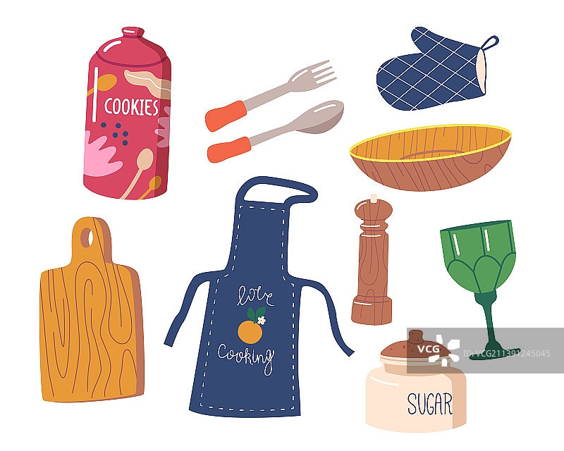 厨房用具、饼干和糖罐叉子合集图片素材