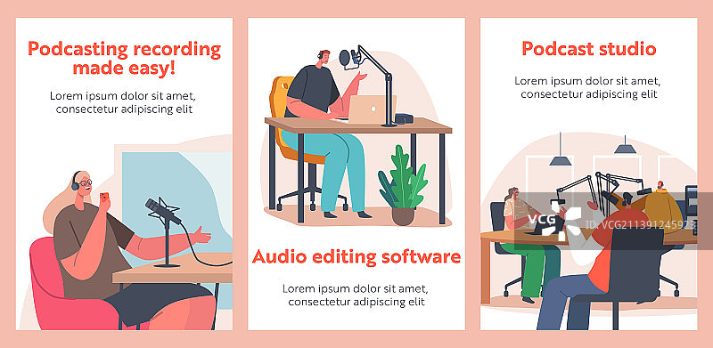 男女电台DJ录制播客图片素材