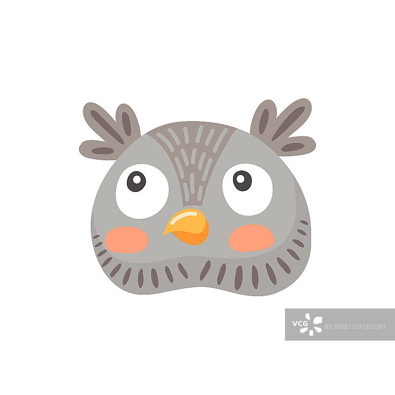 灰色小猫头鹰或猫头鹰脸部面具卡通头像图片素材