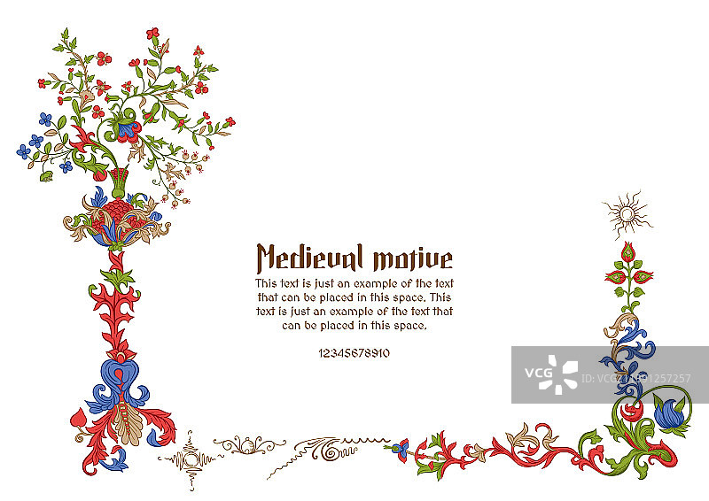 中世纪手稿花卉图案图片素材