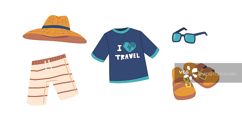 旅行用品背包游泳图标集图片素材