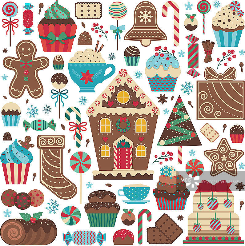 圣诞姜饼饼干和甜点套装图片素材