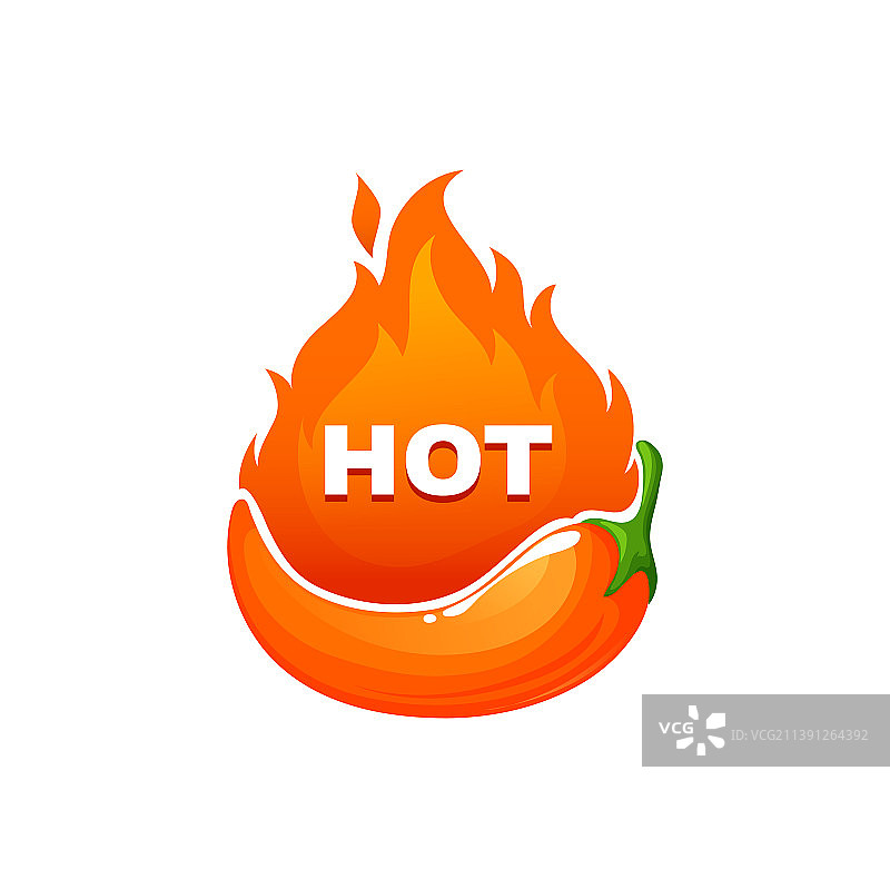 橙色火焰上的辣椒辛辣食品标签图片素材