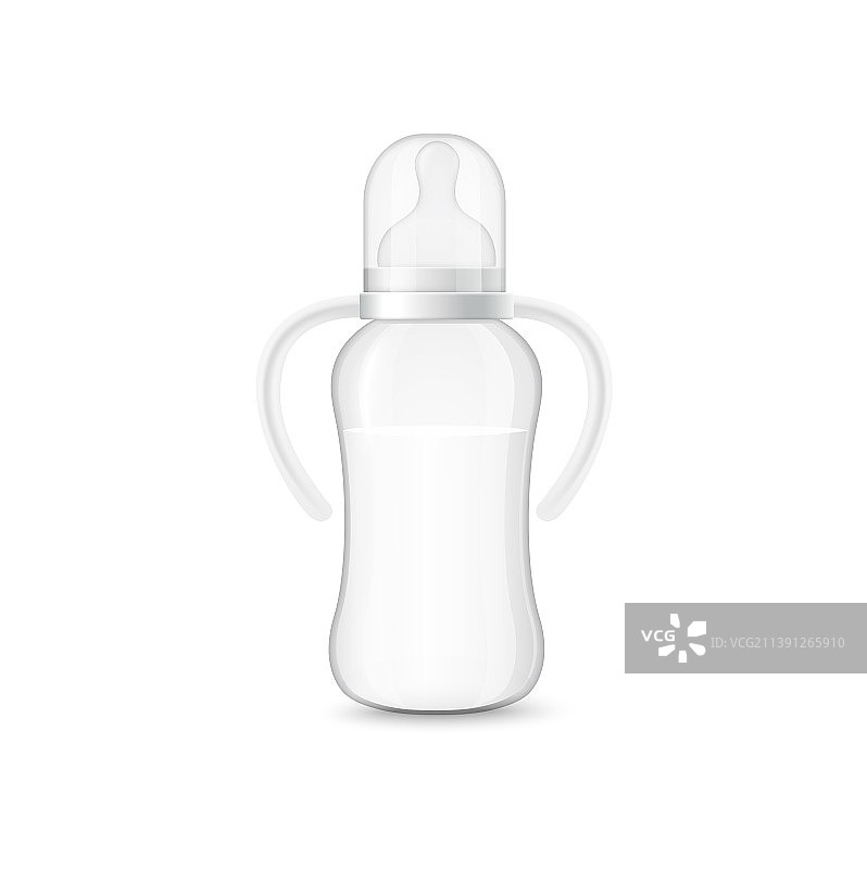 装满牛奶的婴儿奶瓶（带塑料盖）图片素材