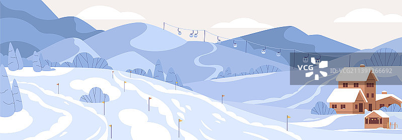 雪山缆车冬季滑雪胜地图片素材