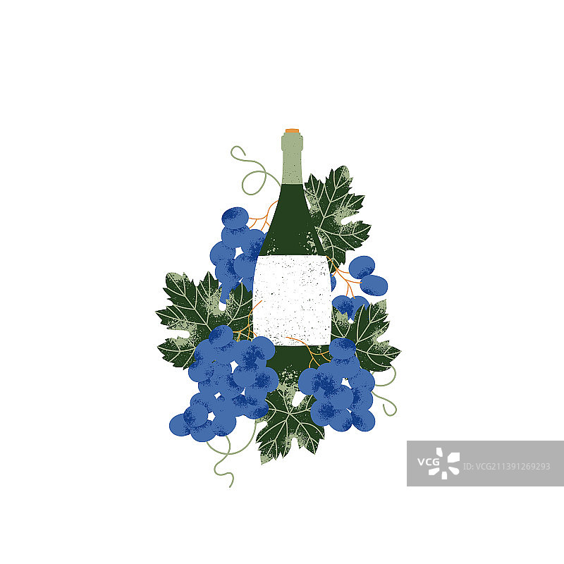 复古风格的葡萄和叶子葡萄酒瓶图片素材