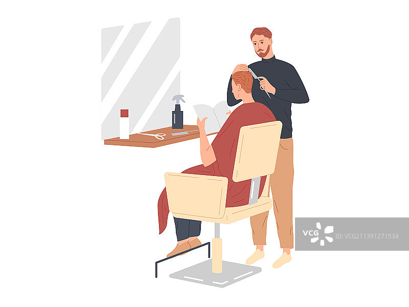 理发师为男顾客理发图片素材