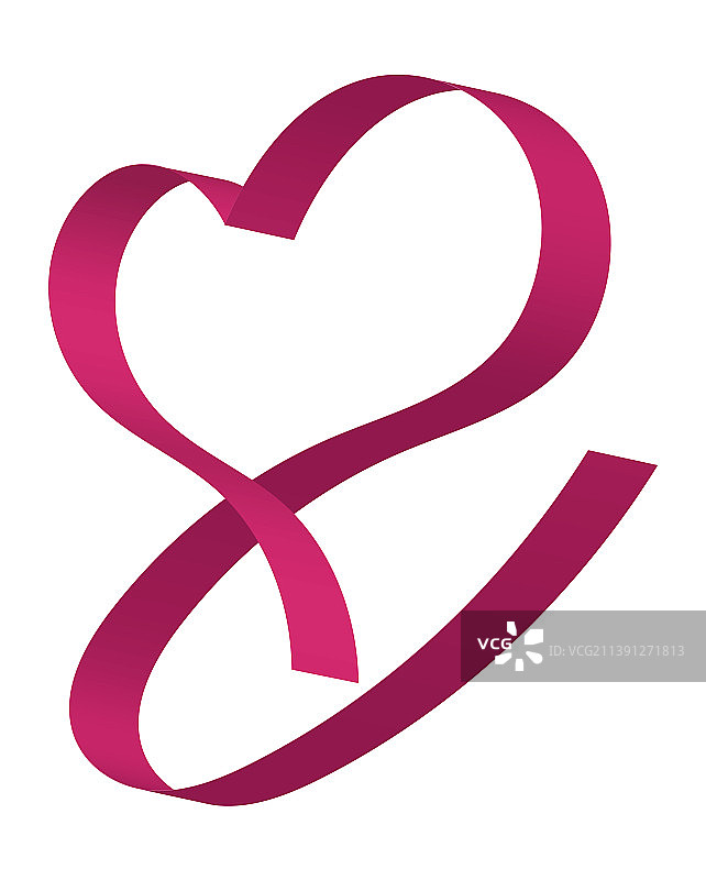 白色背景上粉色卷曲的心形丝带图片素材