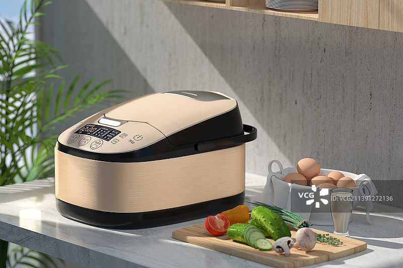 3D渲染电饭煲炊具背景图片素材