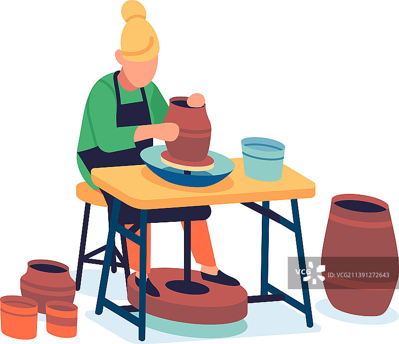 女人在陶轮上用粘土制作花瓶图片素材