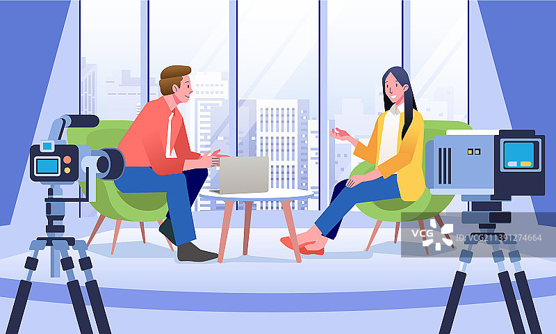 主持人访谈年轻女商人直播图片素材