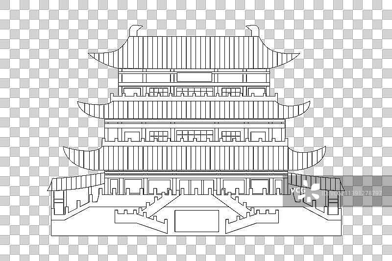 湖南长沙杜甫江阁线条插画素材图片素材