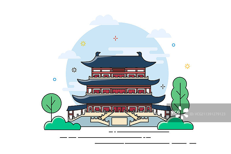 湖南长沙杜甫江阁线条风插画图片素材