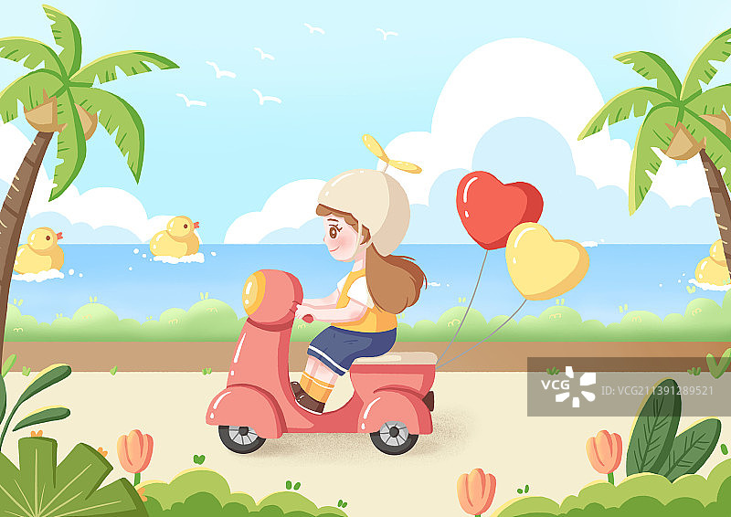 海边夏日出行之我骑上我心爱的小摩托图片素材