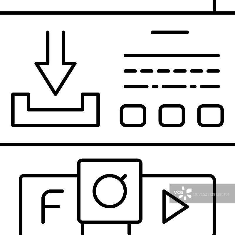 带按钮的下载窗口线性图标图片素材