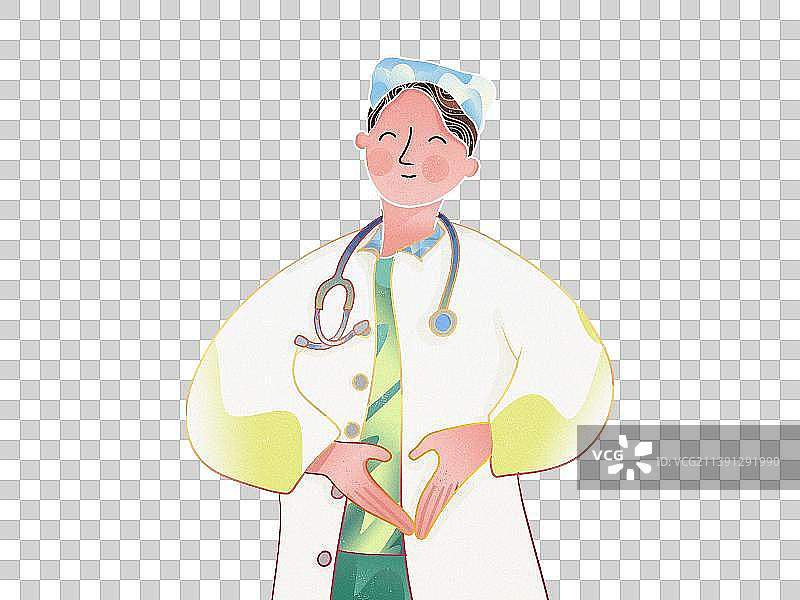 护士节国风插画元素人物比心动作插画图片素材