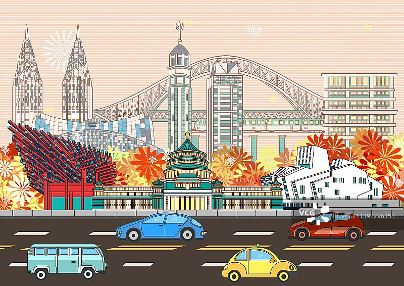 重庆城市地标建筑背景插画图片素材