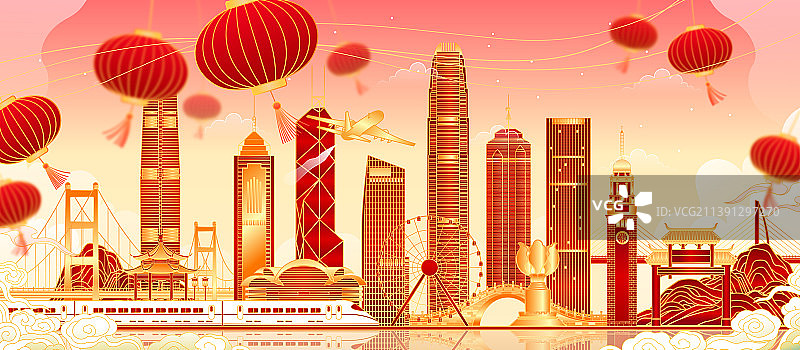 中国香港建筑群矢量插画图片素材