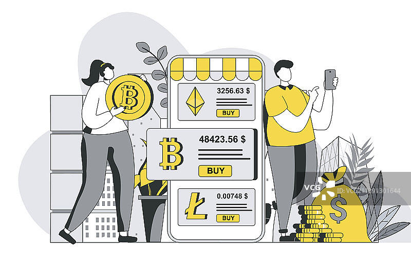 带轮廓的加密货币市场概念图片素材