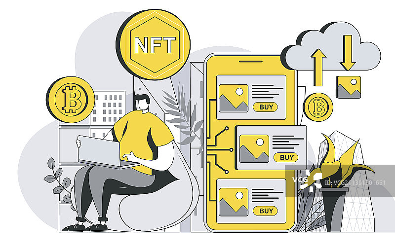 带轮廓的NFT加密货币技术概念图片素材