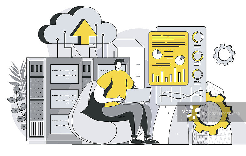 数据中心技术概念与轮廓人物图片素材