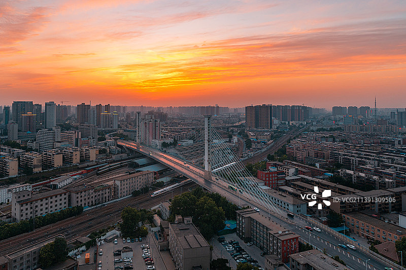 郑州解放桥日落晚霞图片素材