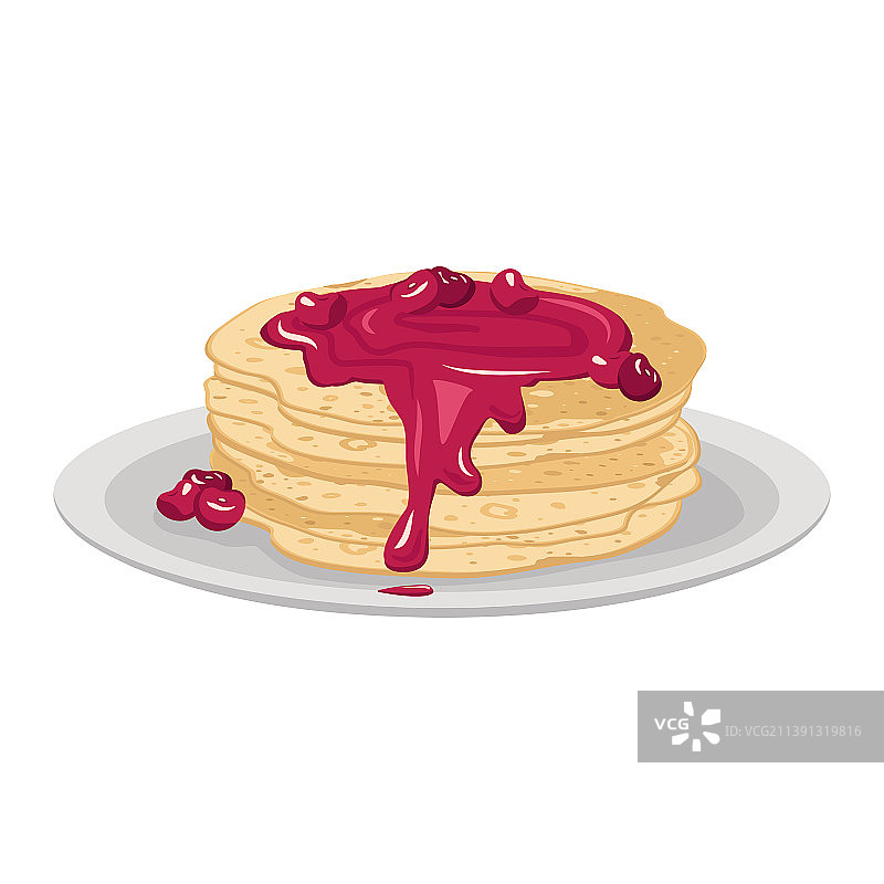 盘子里的薄烤饼与甜樱桃酱图片素材