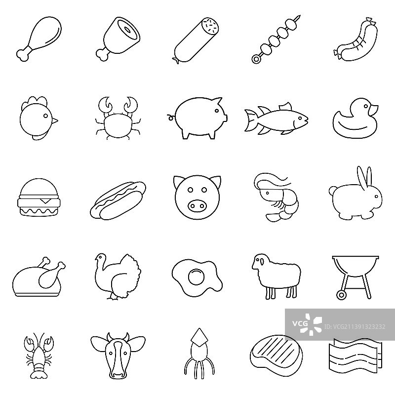 肉类鱼类蛋类海鲜图标合集图片素材