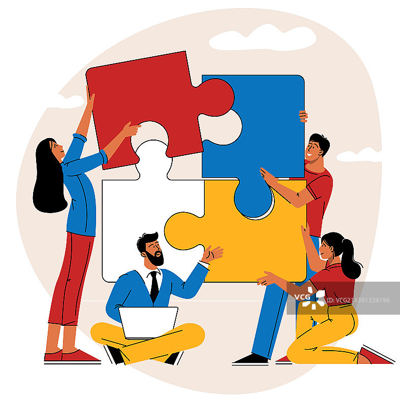 人们连接拼图元素图片素材