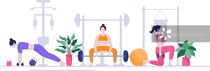 健身房人们锻炼举哑铃图片素材