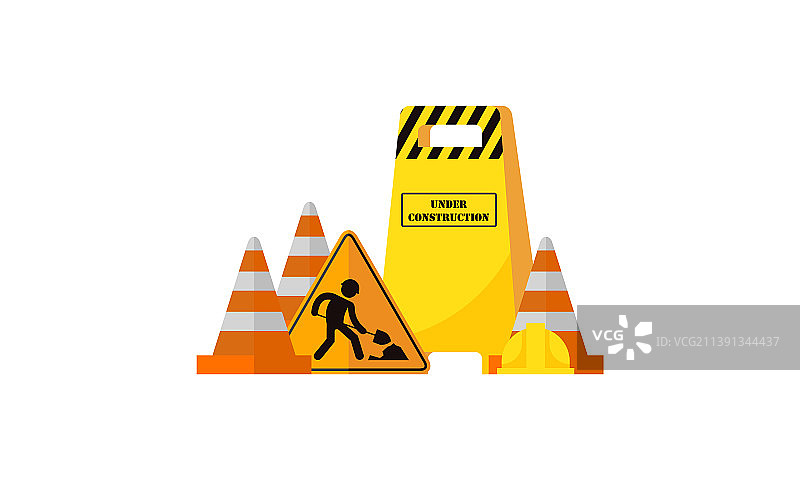 施工警示标志和停止标志图片素材