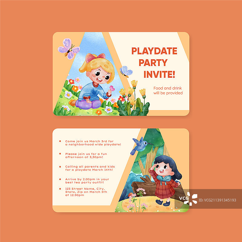 儿童玩耍约会卡片模板图片素材