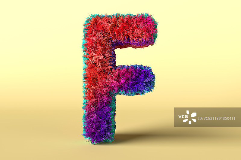 3D长满毛发的英文字母F图片素材