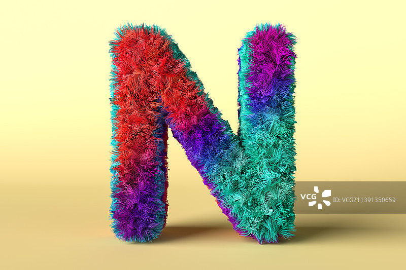3D长满毛发的英文字母N图片素材
