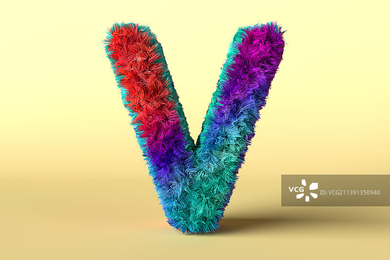 3D长满毛发的英文字母V图片素材