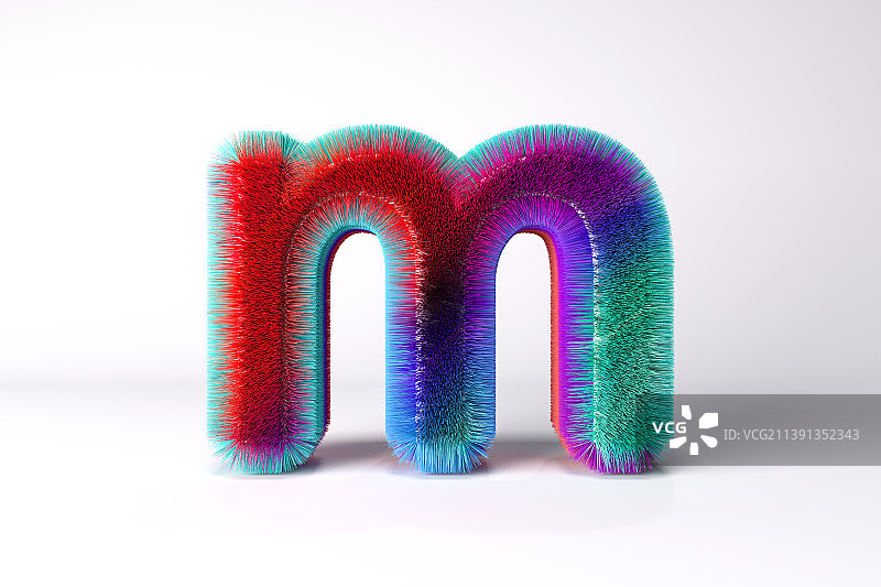 3D长满毛发的英文小写字母m图片素材