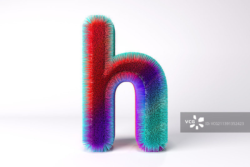 3D长满毛发的英文小写字母h图片素材