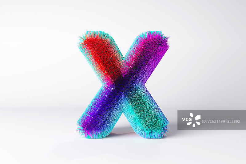 3D长满毛发的英文小写字母x图片素材