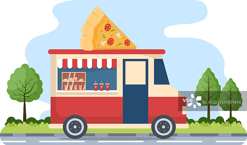 户外街景与快餐餐车图片素材