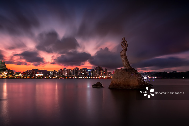 珠海渔女晚霞图片素材