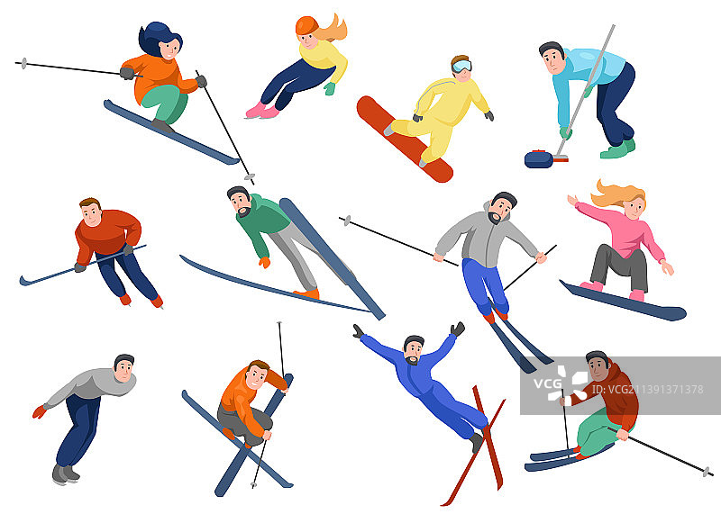 积极的人们进行滑冰滑雪等运动图片素材