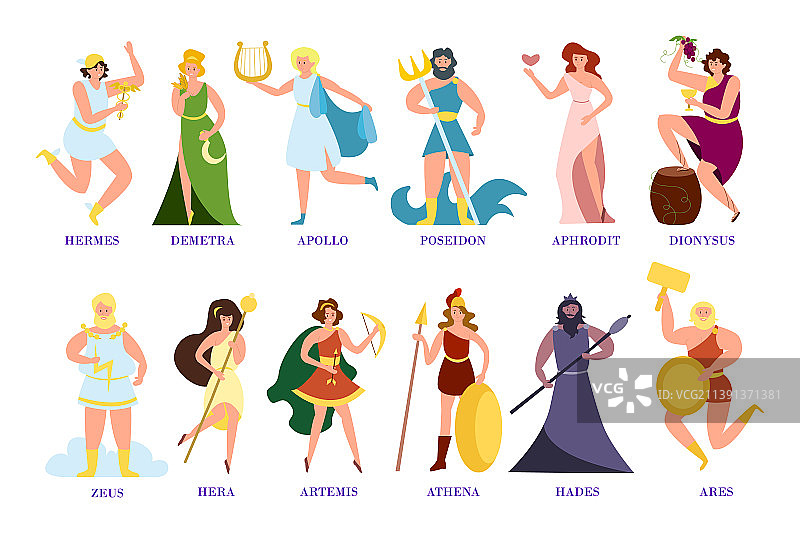 古希腊神话人物卡通形象图片素材