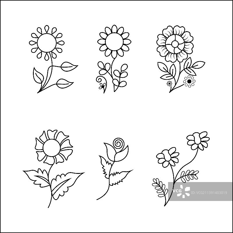 花朵线条艺术风格合集图片素材