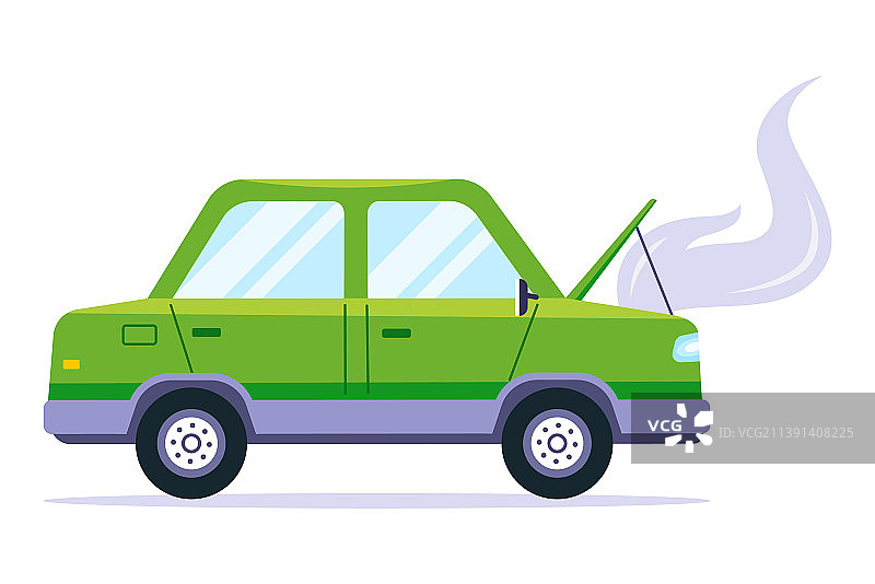 引擎过热的引擎盖打开的汽车图片素材