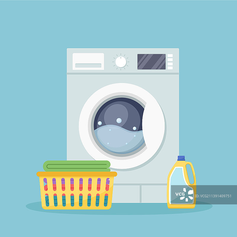 带洗衣机和洗涤剂的洗衣房图片素材